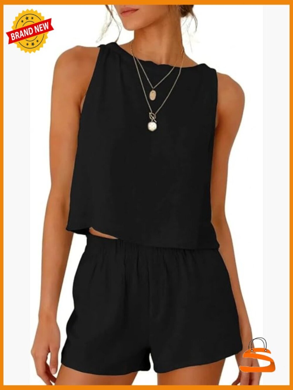 Women's Linen Two Piece Tank Top & Shorts Set Summer Beach Outfit